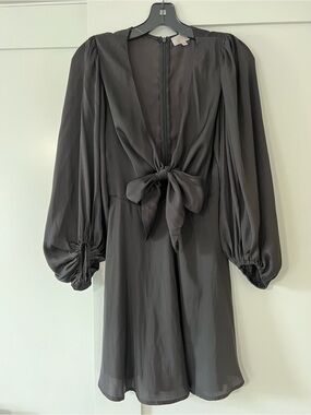 Sola Dress - Black Tie-Front Long Sleeve Dress